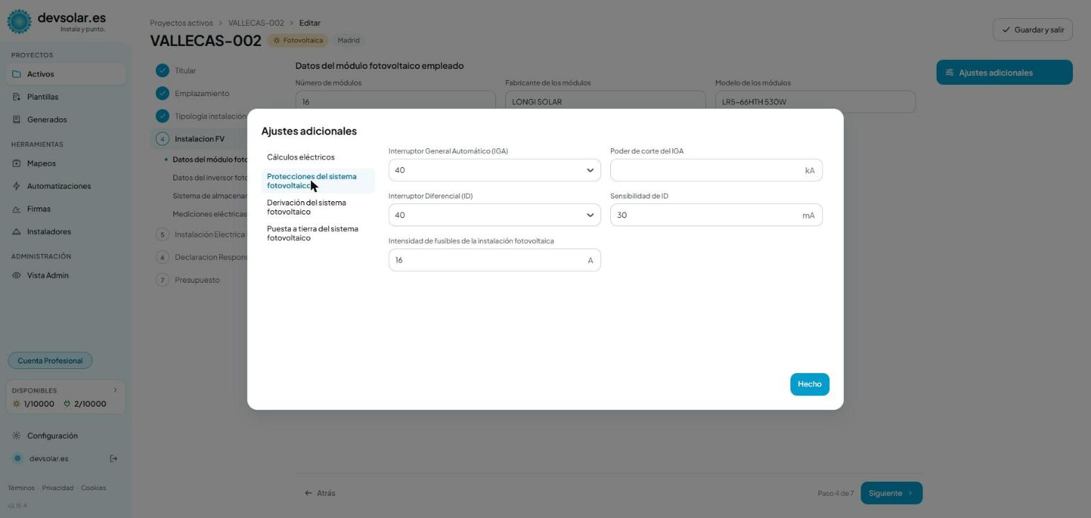 Protecciones calculadas
