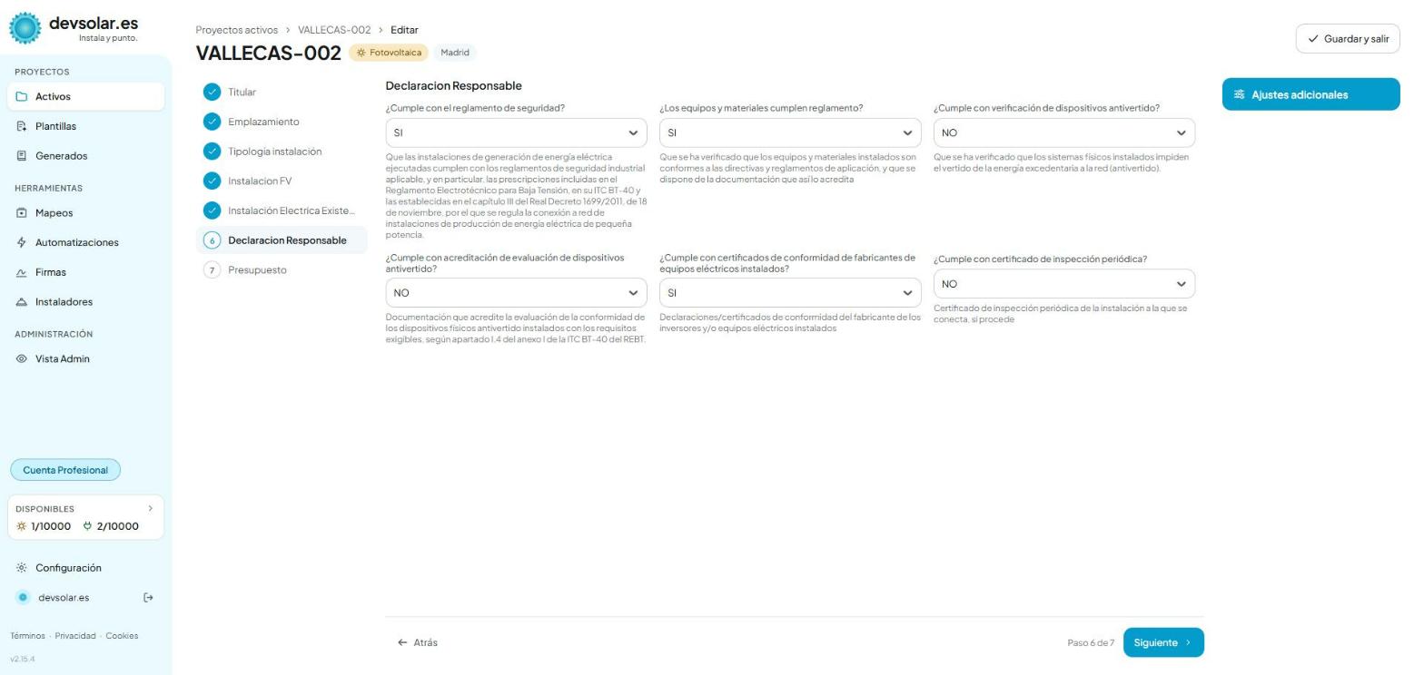 Paso 6, declaración responsable