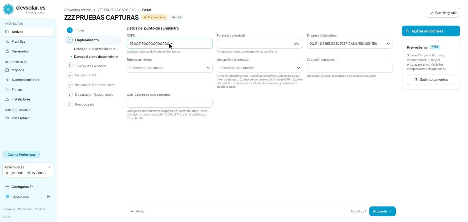 Punto de suministro con la distribuidora resuelta