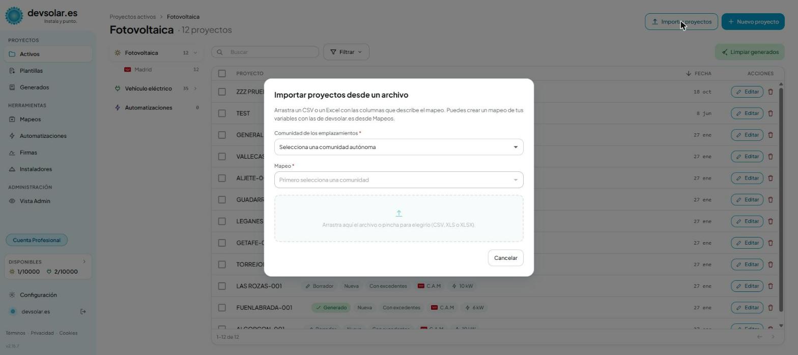 LOT-03 · El modal de importación con un fichero elegido