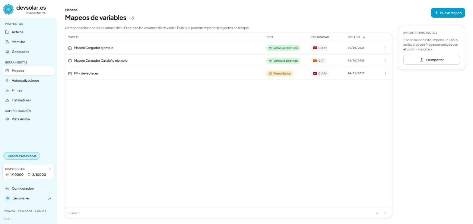 MAP-01 · La lista de mapeos existentes